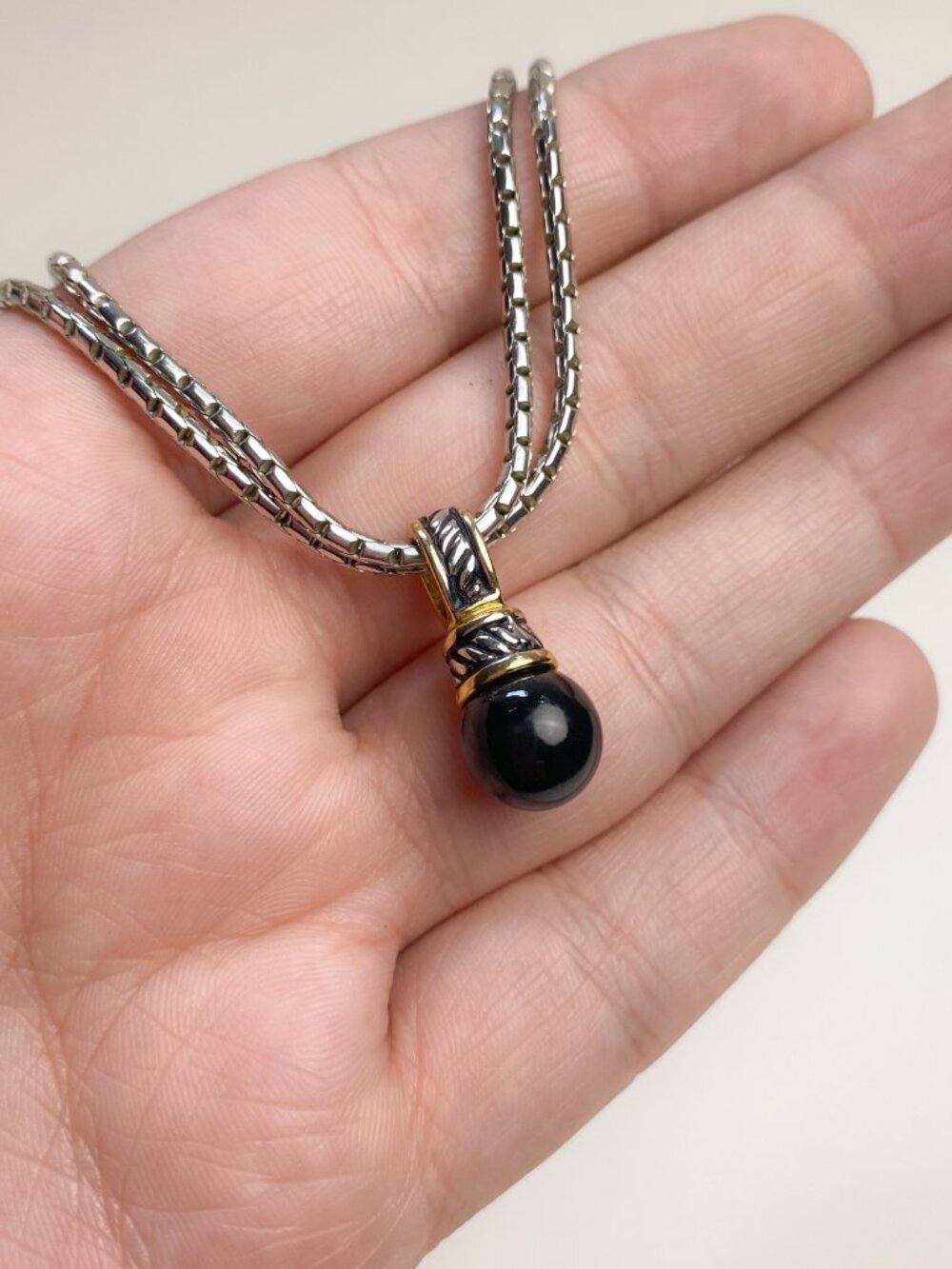 Premier Designs Faux Black Onyx Ball Pendant Double Silver Chain Choker Necklace - Picture 10 of 11